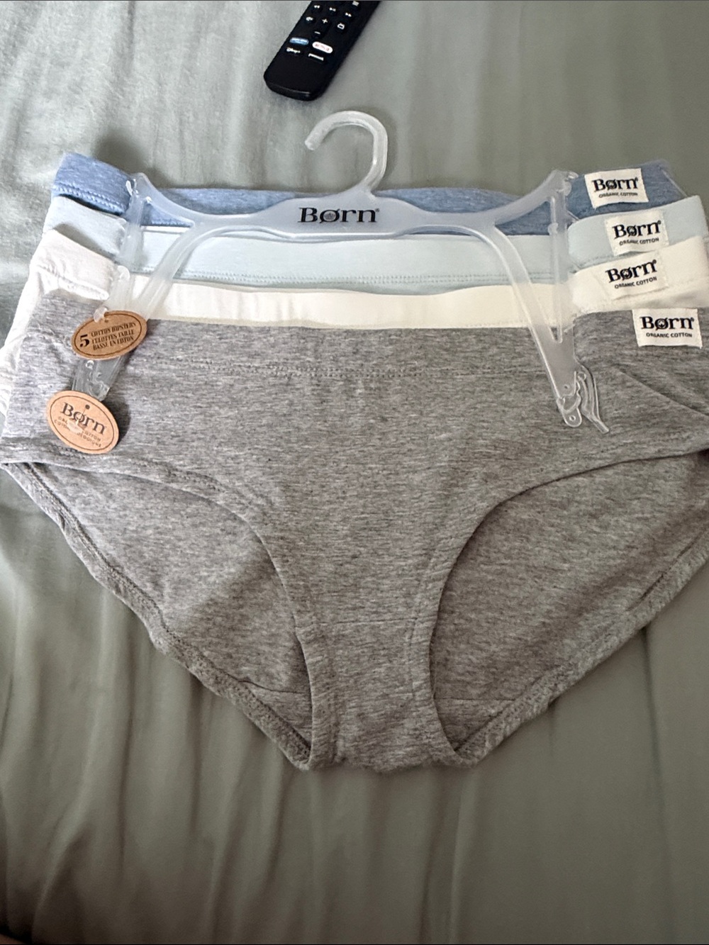 NWT Born Cotton Hipster Briefs - Light Blue, White & Heather Gray (4 Pack)